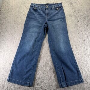 Talbots Jeans Womens 12 Blue Cotton Denim Wide Leg Travel Workwear Faded Stretch